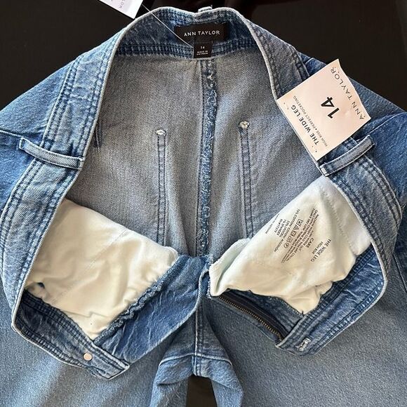 NWT Ann Taylor Colorblock Wide Leg Two Tone Tuxedo Stripe Trouser Jeans 14 - Picture 11 of 12